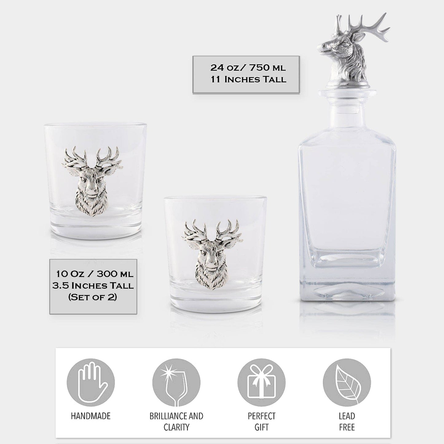 Arthur Court Elk / Deer Bust Decanter Set with Glasses