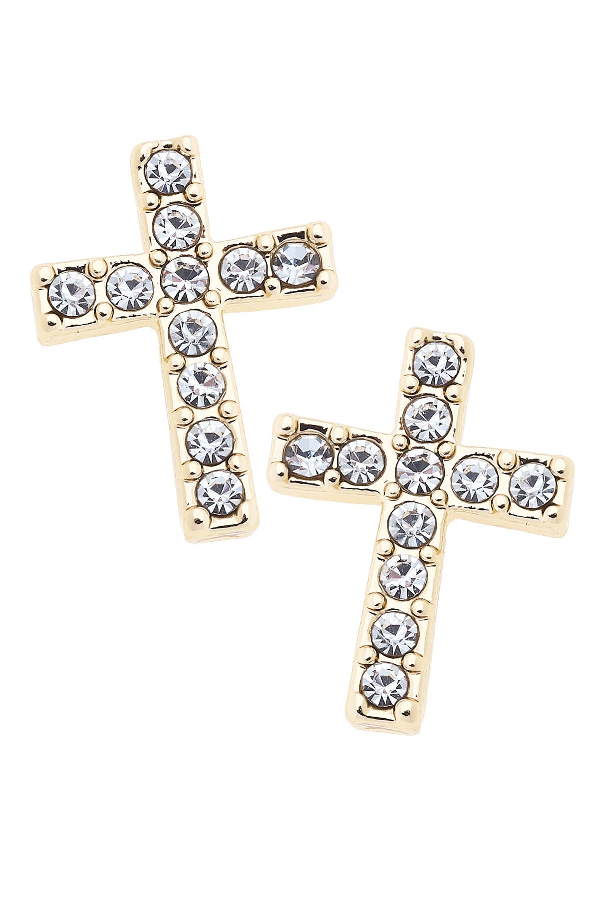 Mabel Pave Cross Stud Earrings in Shiny Gold