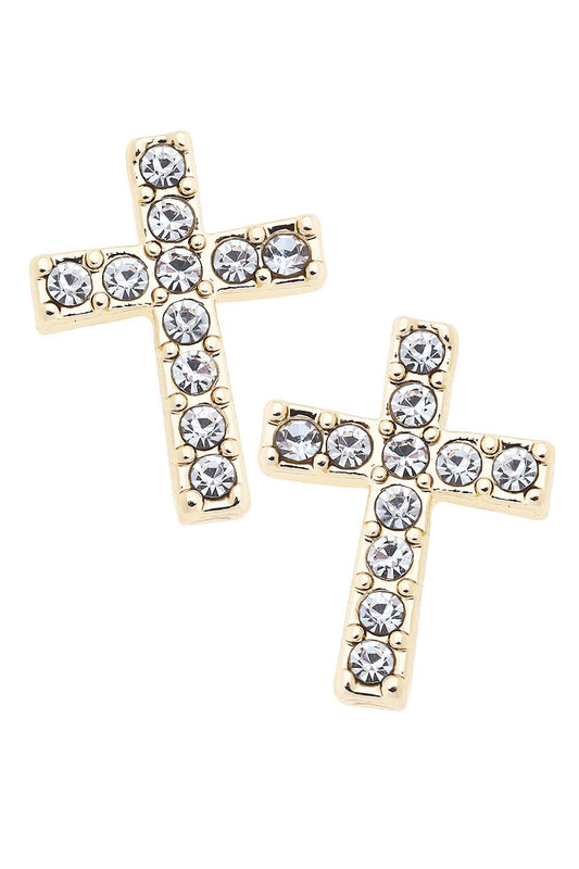 Mabel Pave Cross Stud Earrings in Shiny Gold