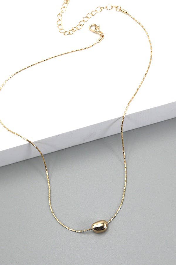 BRASS DIAMOND CUT CHAIN BEAN CHARM NECKLACE