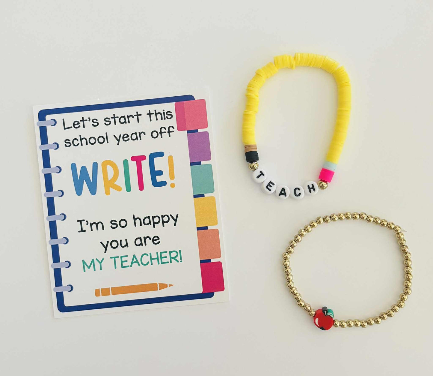 Back to School Teacher Gift; Teacher Bracelet & Stationery 