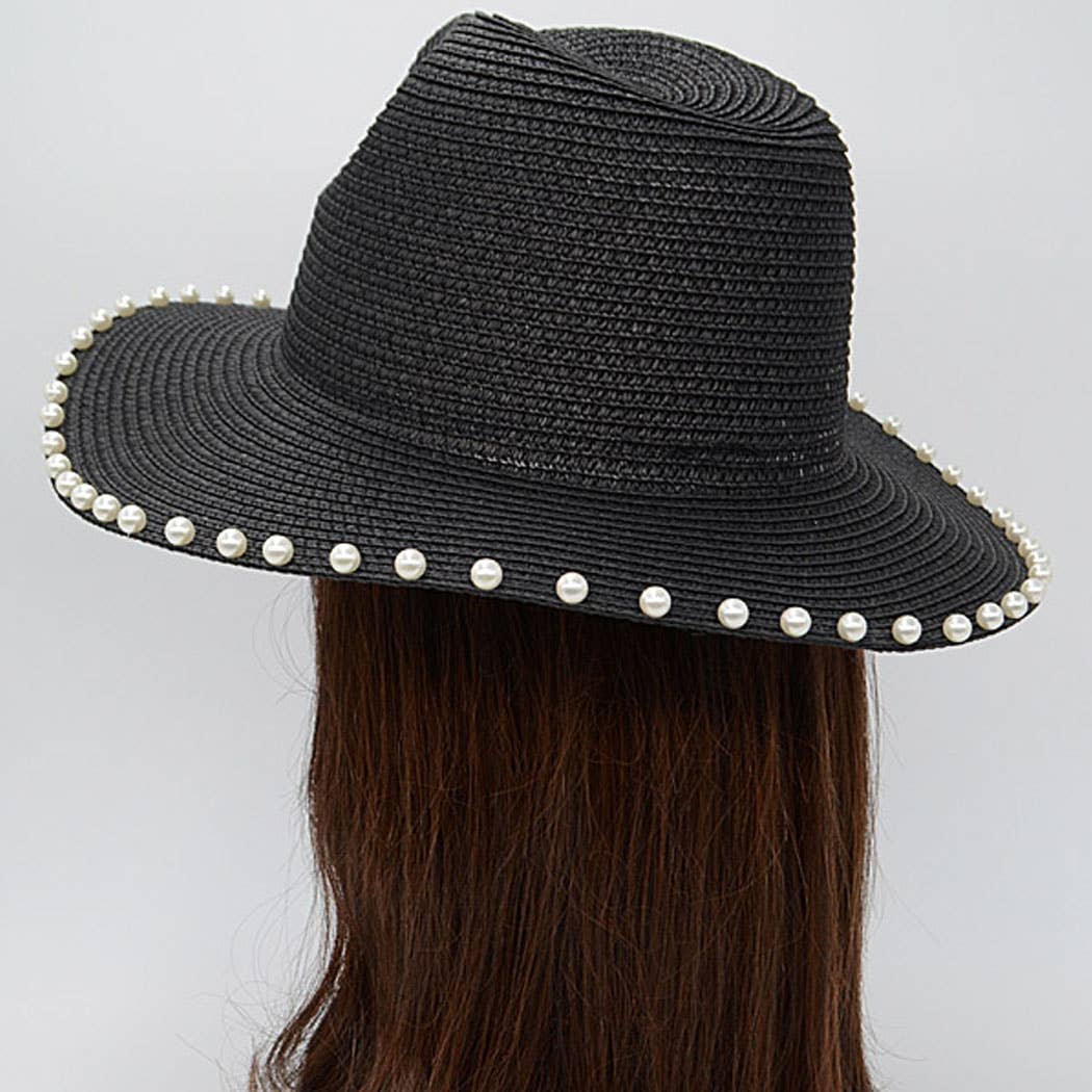 Beaded Straw Boater Hat