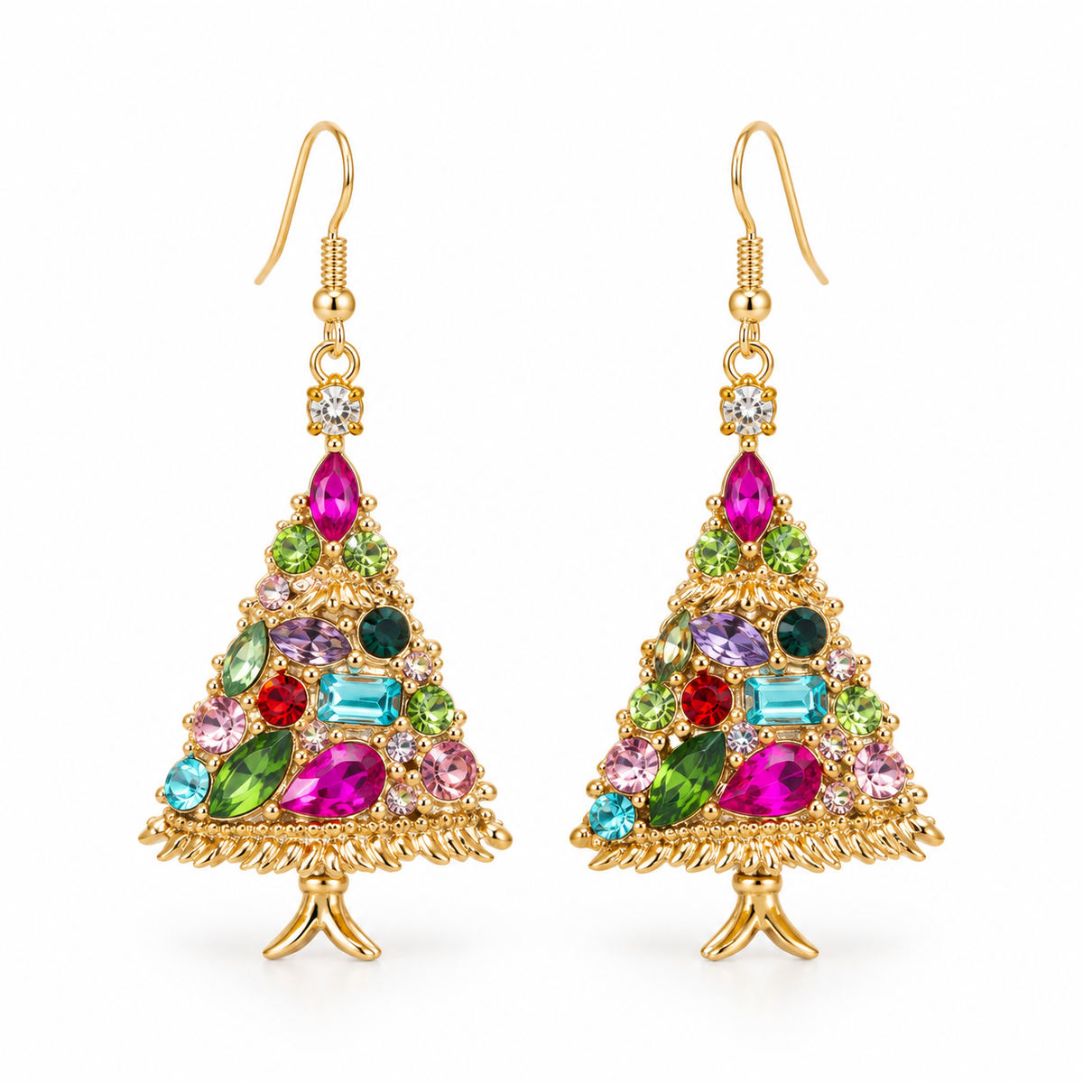 Christmas Tree with multi color baguette earrings