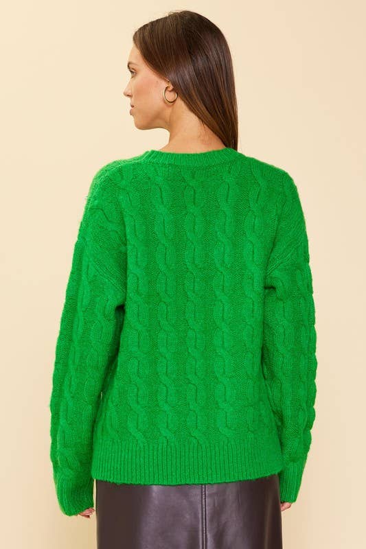 ✨ Skies Are Blue — Long Sleeve Pearl Detail Cable Sweater