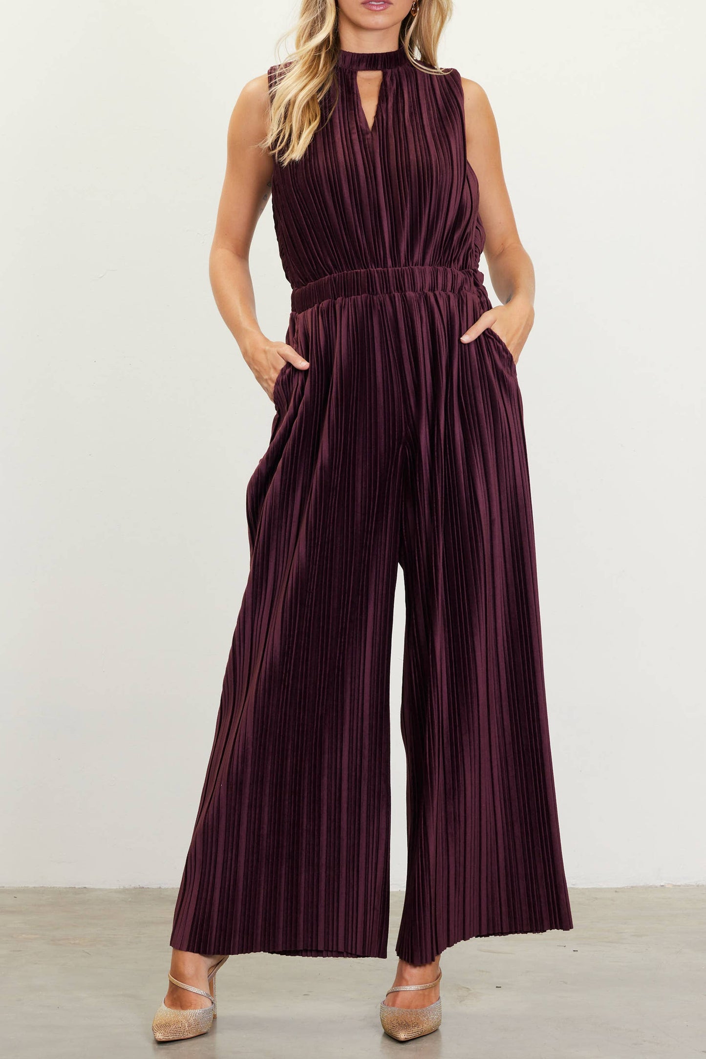 ✨ Skies Are Blue — Pleated Velvet Jumpsuit