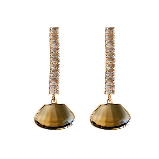 Brown Swingy Diamond Drop Fall Statement Earrings