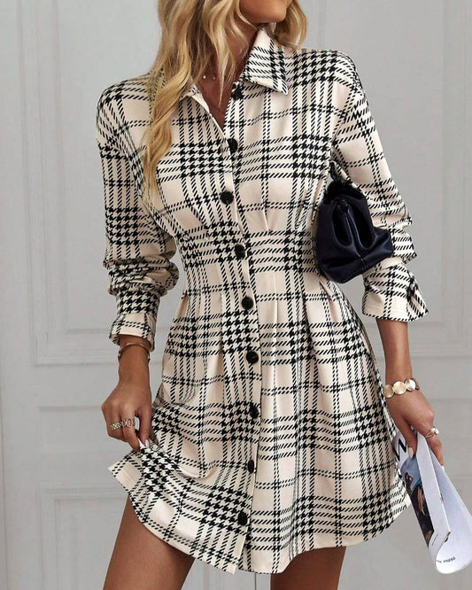 Retro And Gentle Style Plaid Button-Down Shirt Dress