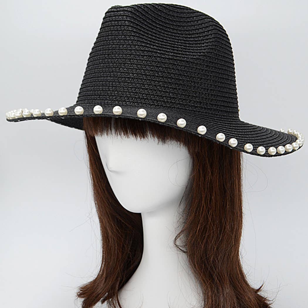 Beaded Straw Boater Hat