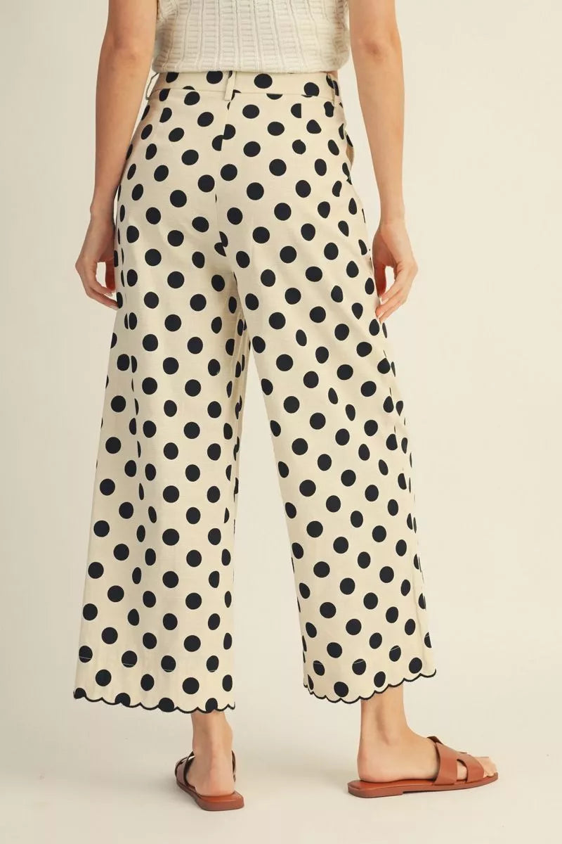 Polka Dot Scallop Wide Leg Pants