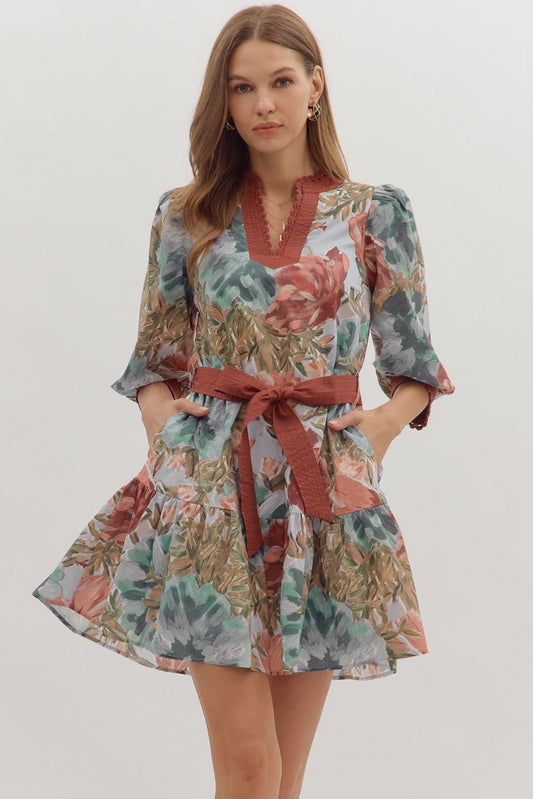 Chestnut Painted Floral Dress