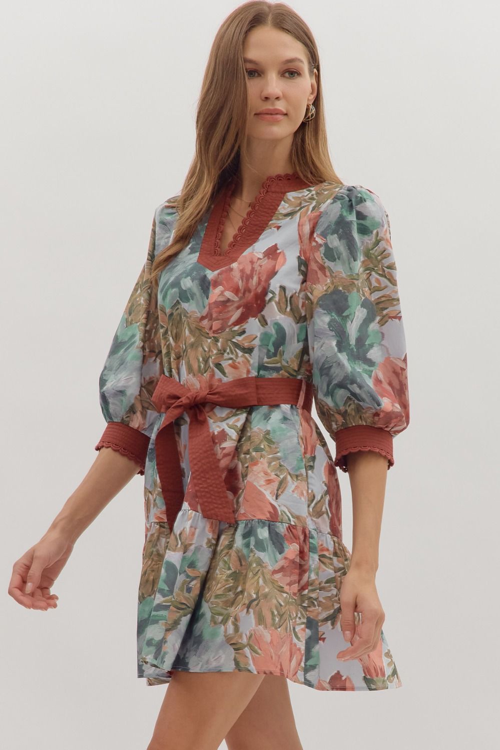 Chestnut Painted Floral Dress
