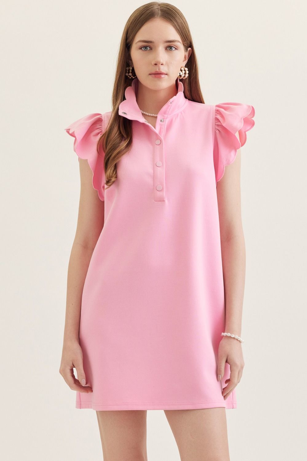 🤍 Scallop Flutter Sleeve Mini Dress