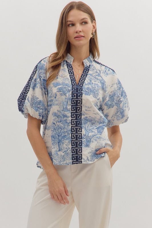 Navy Chinoiserie Blouse