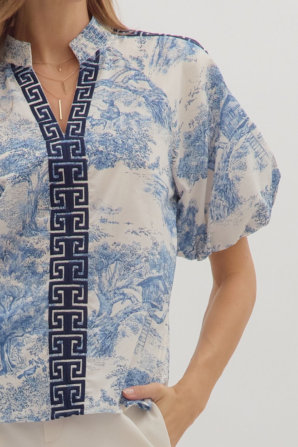 Navy Chinoiserie Blouse