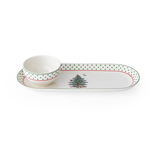 Spode Christmas Tree Polka Dot  Oval Chip n Dip