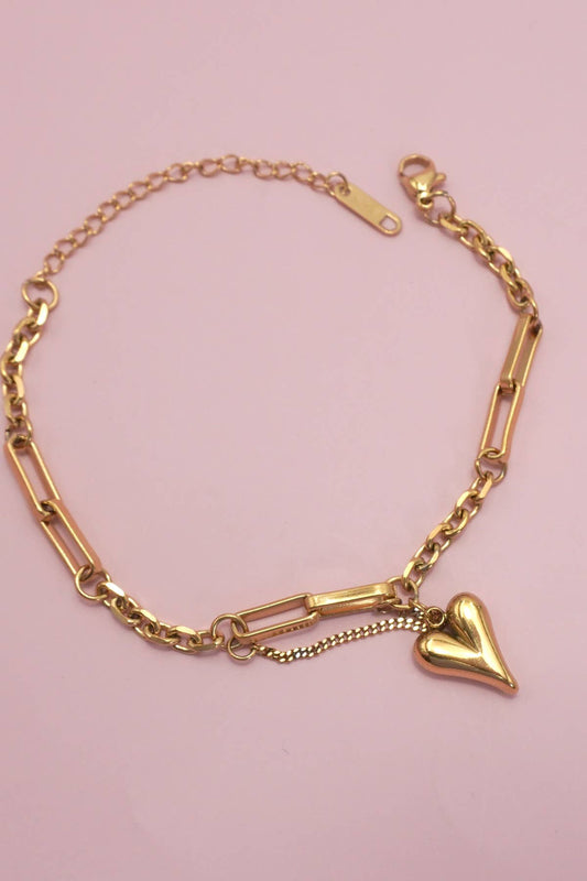 18K STAINLESS STEEL TARNISH FREE HEART BRACELET