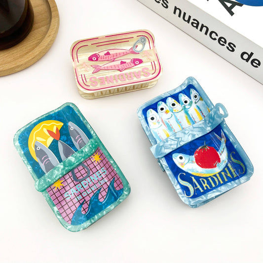 Sardine Can Hair Claw Clip, Creative Fish Tin Hair Clip