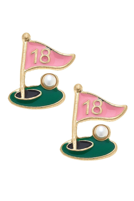 Albatross 18th Hole Enamel Stud Earrings – Pink & Green