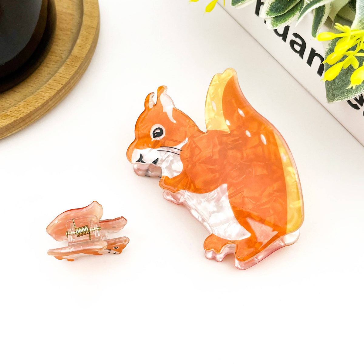 Orange Squirrel Acrylic Hair Claw Clip