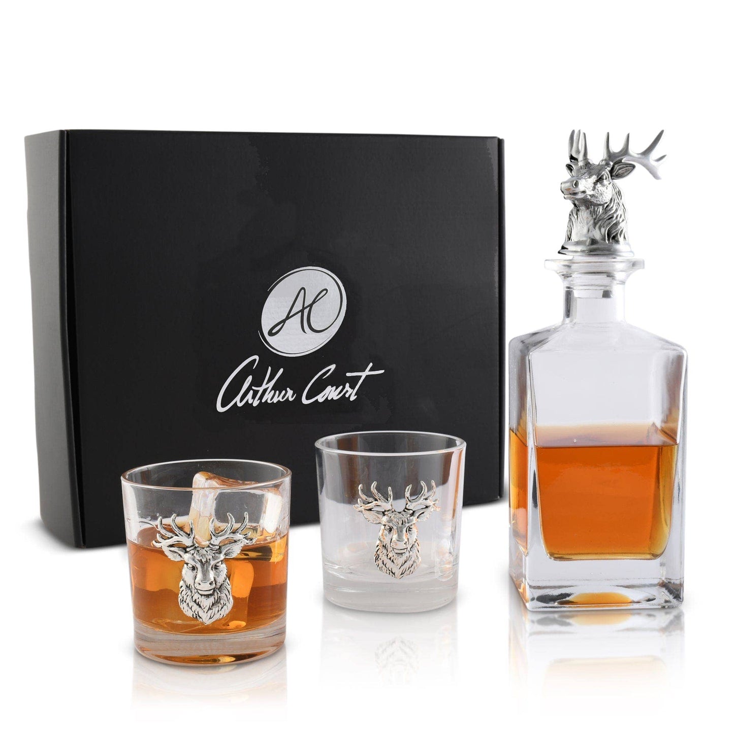 Arthur Court Elk / Deer Bust Decanter Set with Glasses