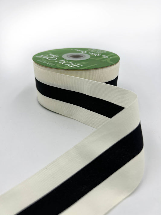 2" White & Black Woven Modern Stripe Grosgrain Ribbon