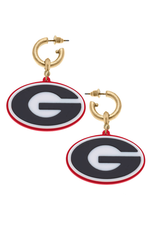 Georgia Bulldogs Resin Logo Drop Hoop Earring in Red