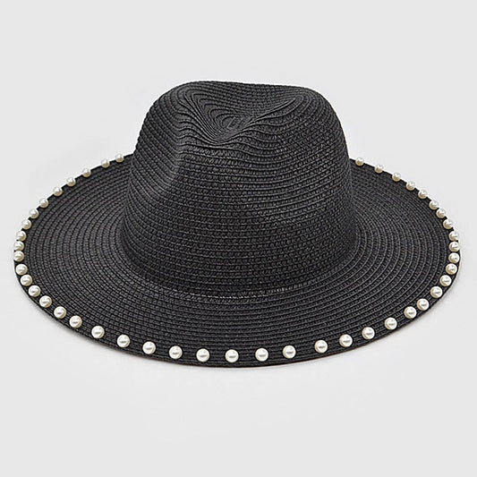 Beaded Straw Boater Hat