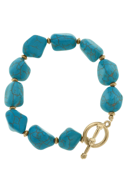 Levi Turquoise Beaded Stretch Toggle Bracelet – Worn Gold