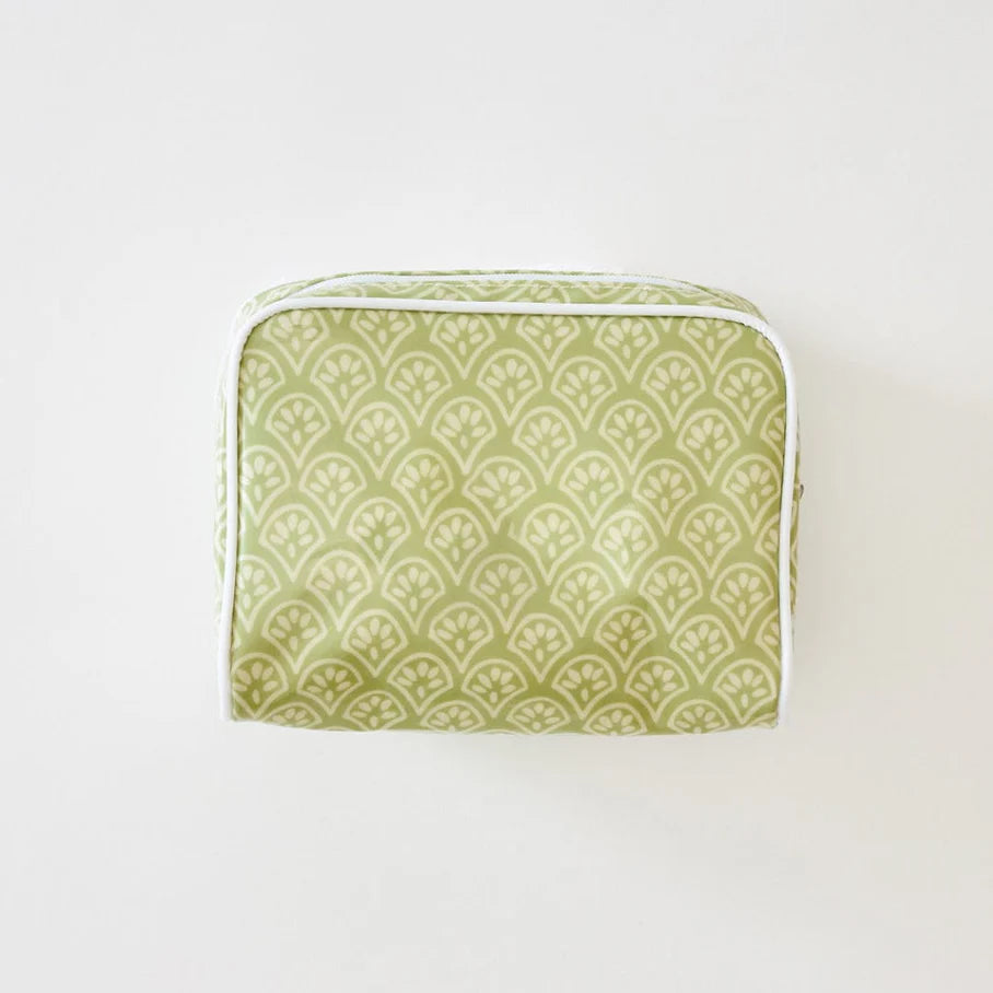 Weezie Green Block Print Small Toiletry Bag
