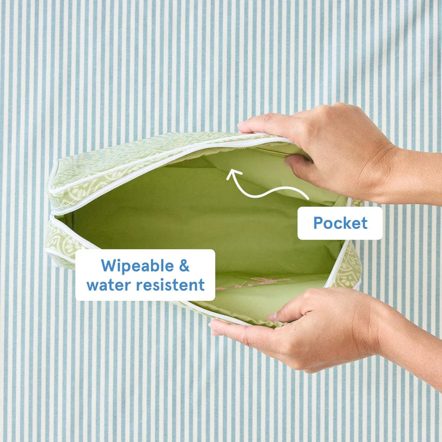 Weezie Green Block Print Small Toiletry Bag