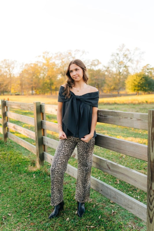 Leopard Cropped Flare Jean with Distressed Hem