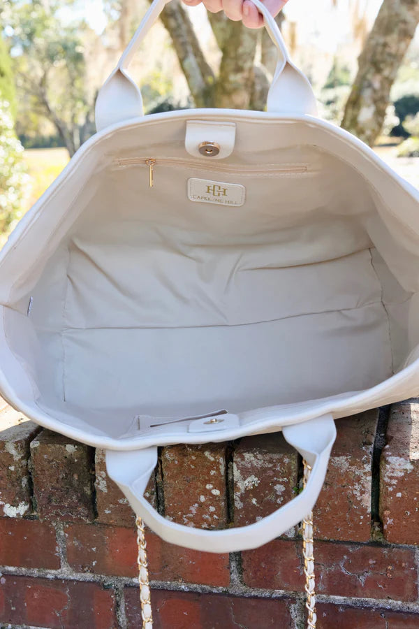 Melissa Tote Bag- Cream Quilted Leather