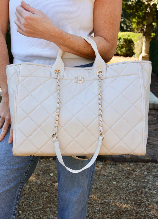 Melissa Tote Bag- Cream Quilted Leather