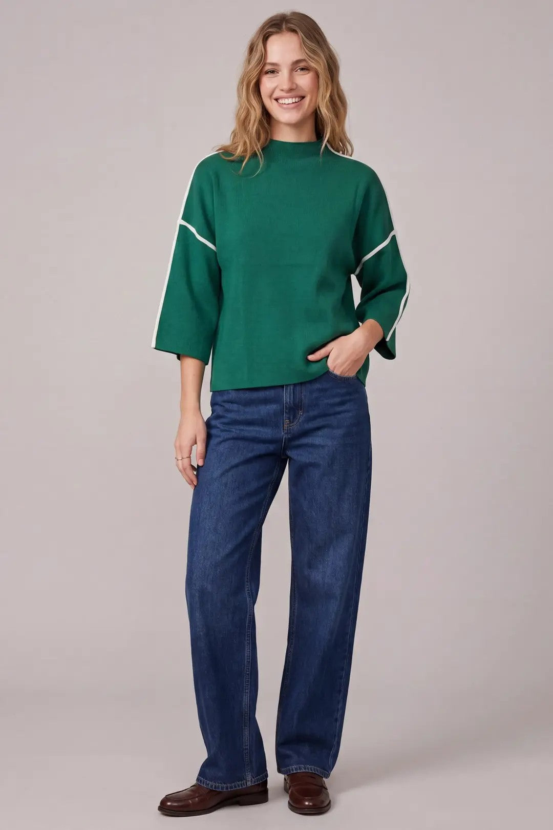 She + Sky Evergreen Mock Neck Sweater