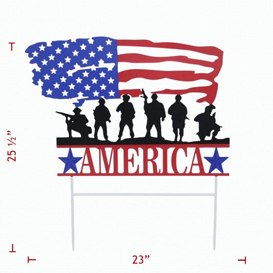 American Flag Metal Soldier Yard Art