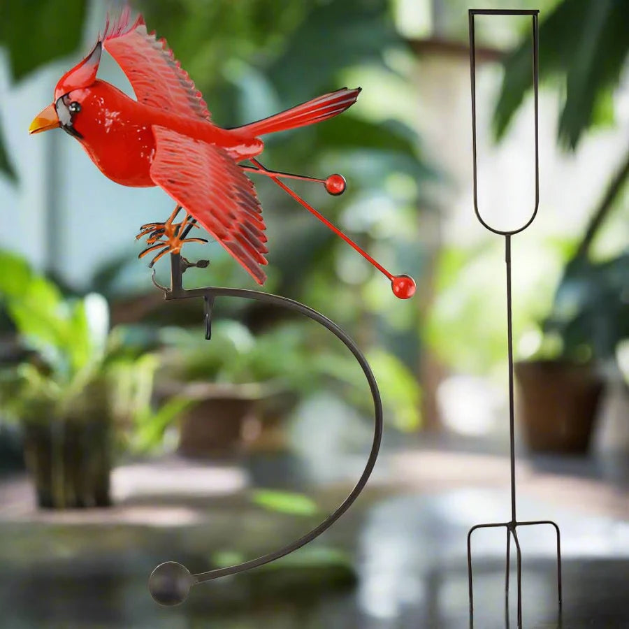 Esschert Metal Cardinal Rocker Stake – Medium Kinetic Garden Bird (54” H)